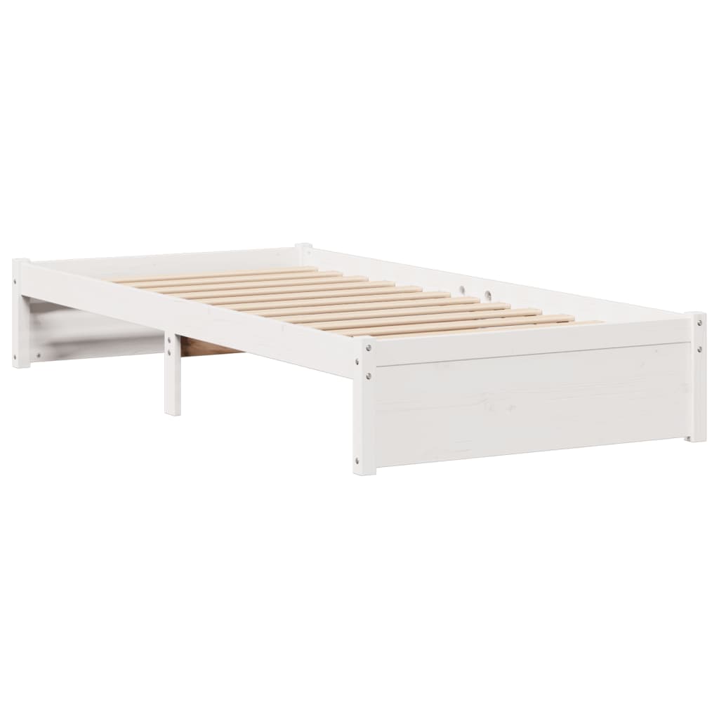 Lit bibliothèque sans matelas blanc 90x190cm bois de pin massif - XIOS