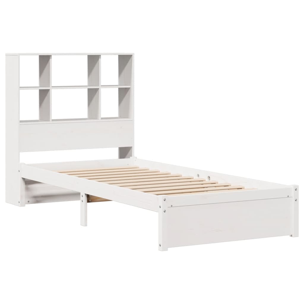 Lit bibliothèque sans matelas blanc 90x200cm bois de pin massif - XIOS