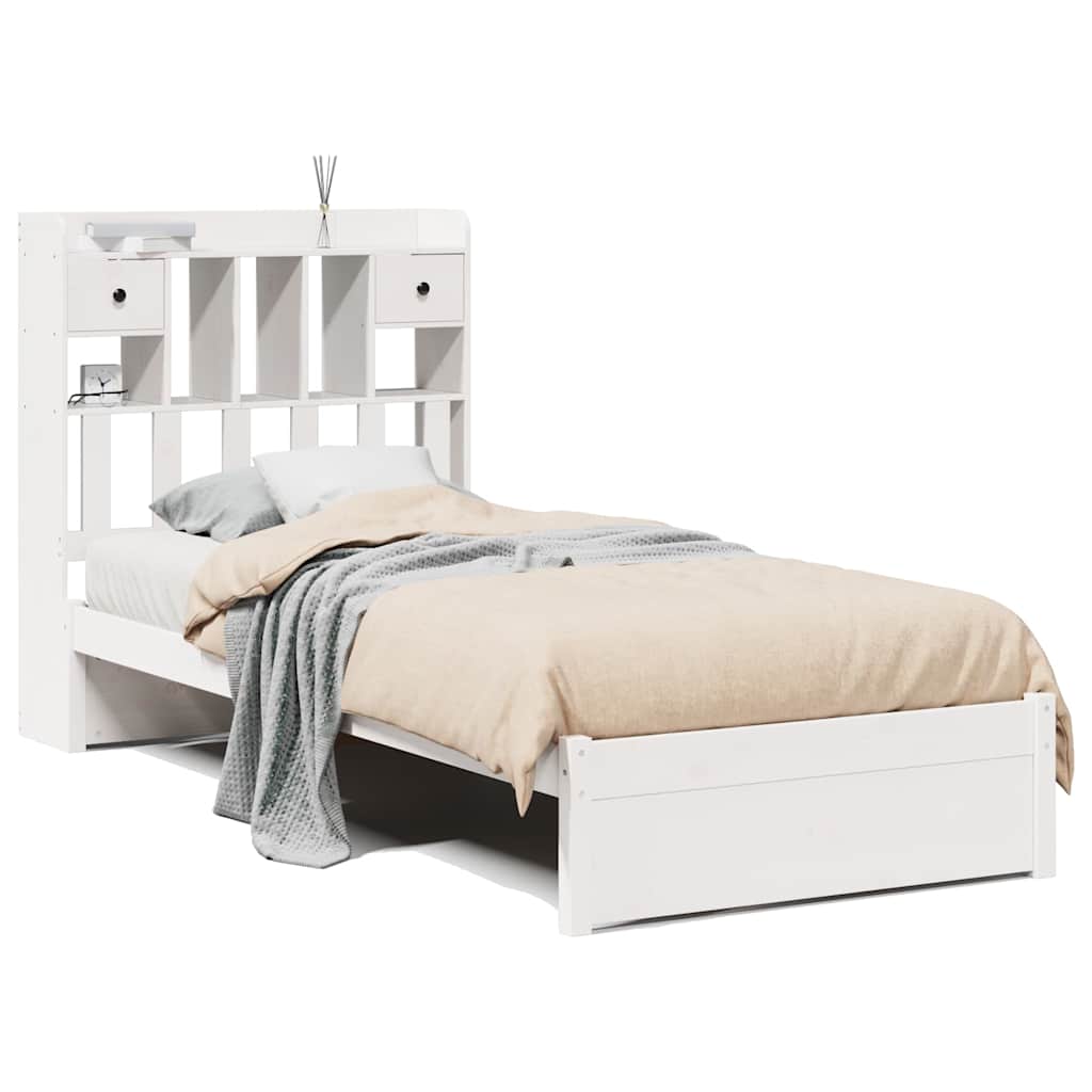 Lit bibliothèque sans matelas blanc 75x190cm bois de pin massif - XIOS