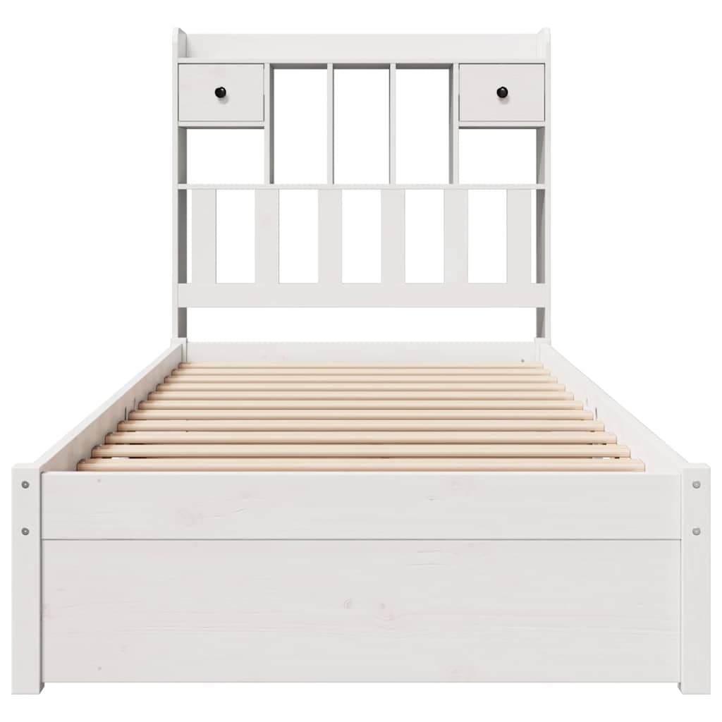 Lit bibliothèque sans matelas blanc 75x190cm bois de pin massif - XIOS