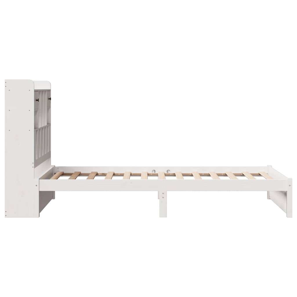 Lit bibliothèque sans matelas blanc 75x190cm bois de pin massif - XIOS