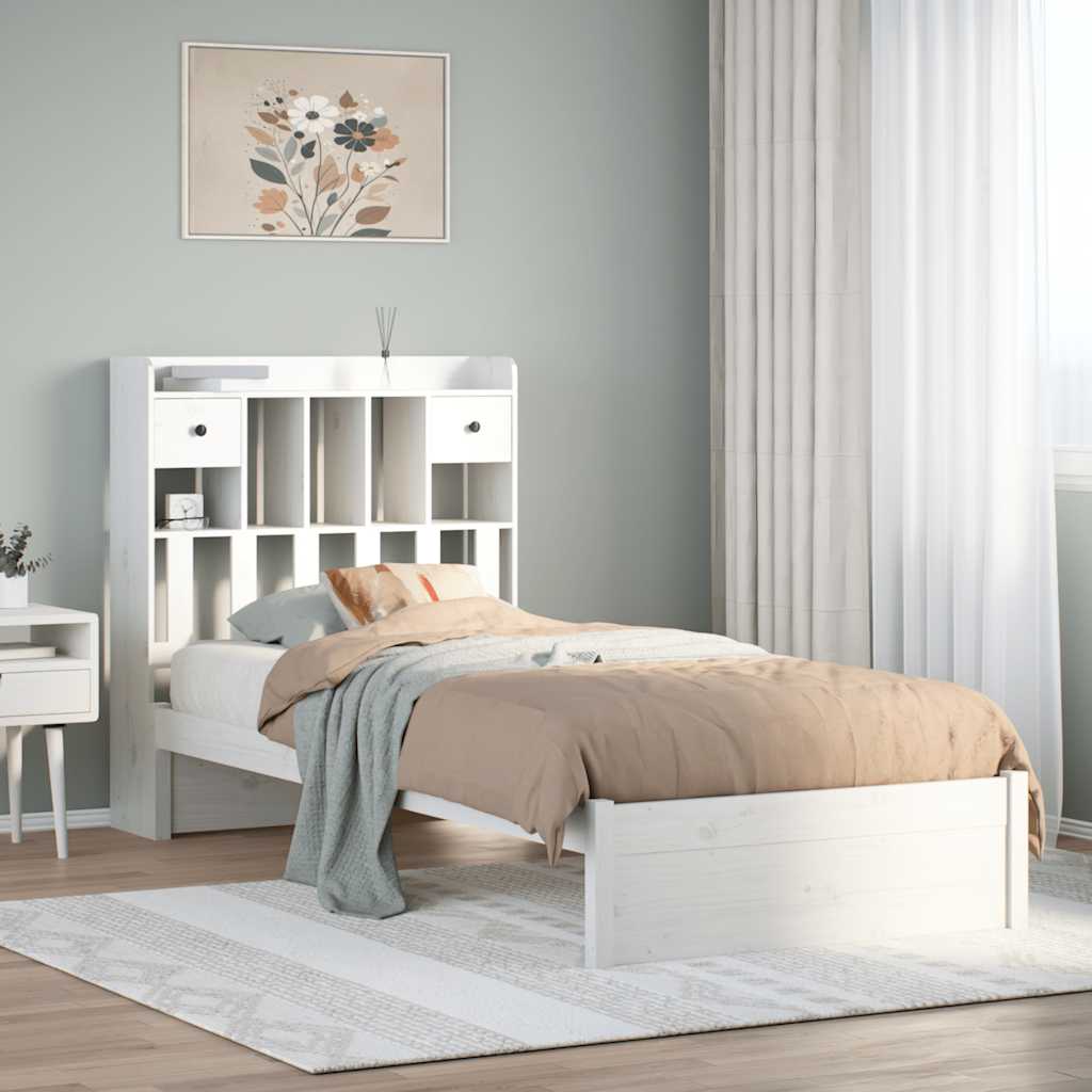 Lit bibliothèque sans matelas blanc 75x190cm bois de pin massif - XIOS
