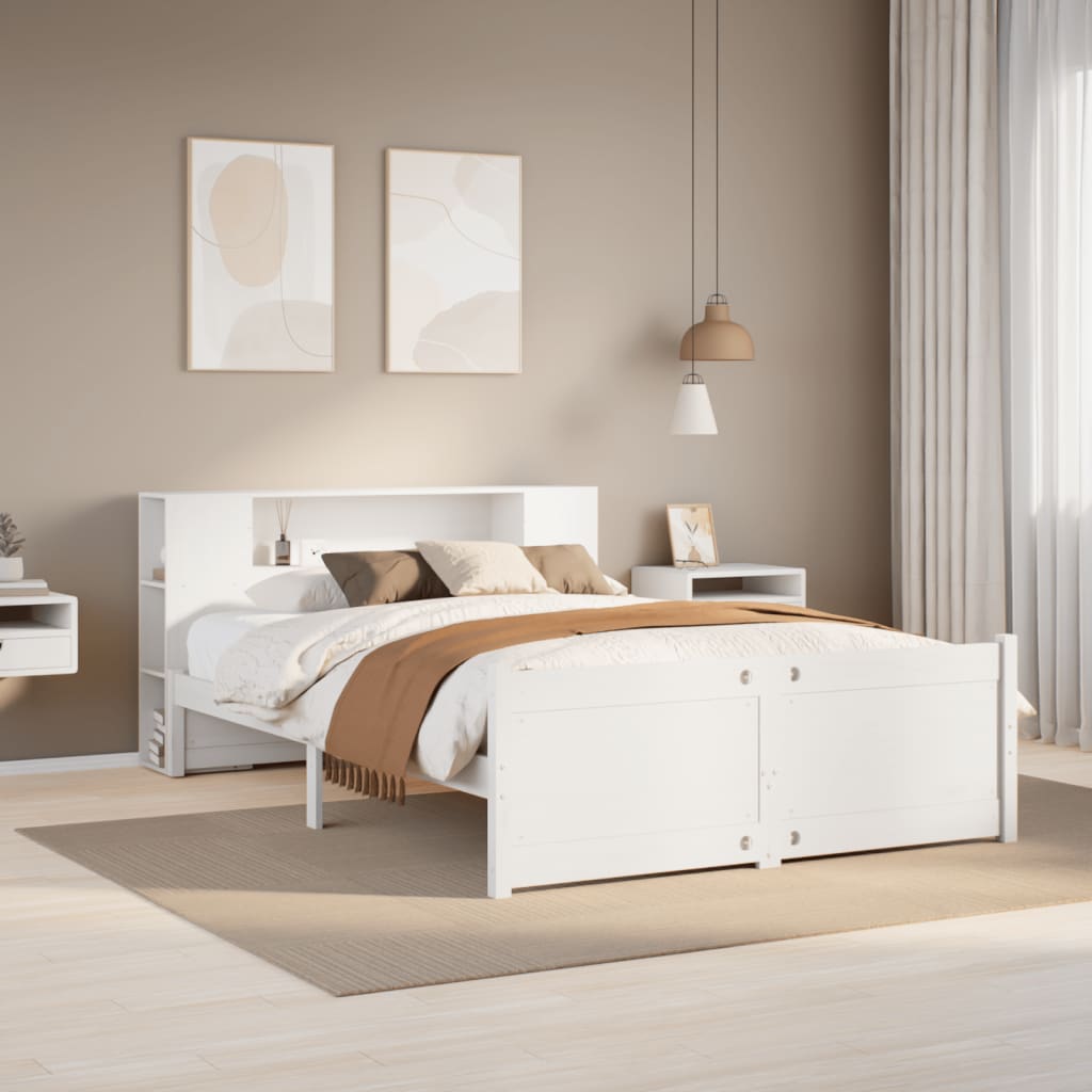 Lit bibliothèque sans matelas blanc 135x190 cm bois pin massif - XIOS
