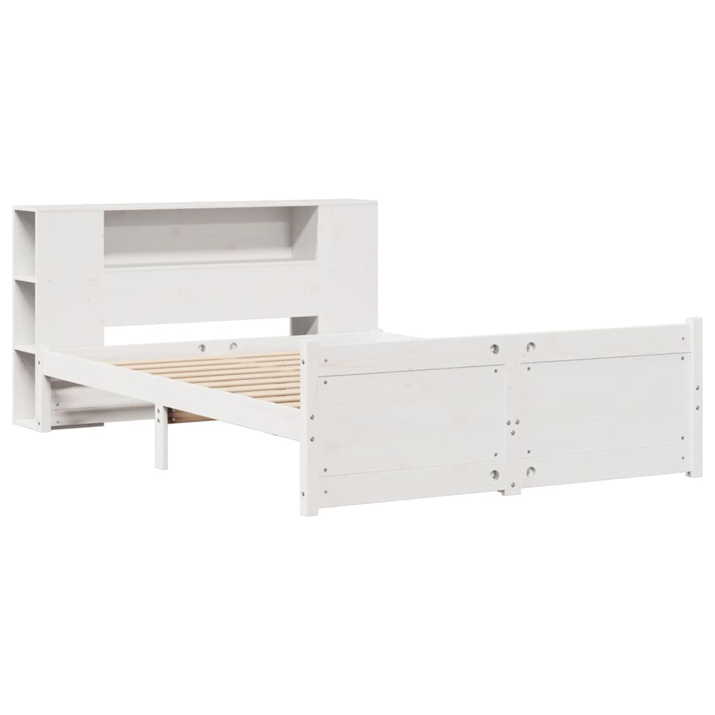 Lit bibliothèque sans matelas blanc 150x200 cm bois pin massif - XIOS
