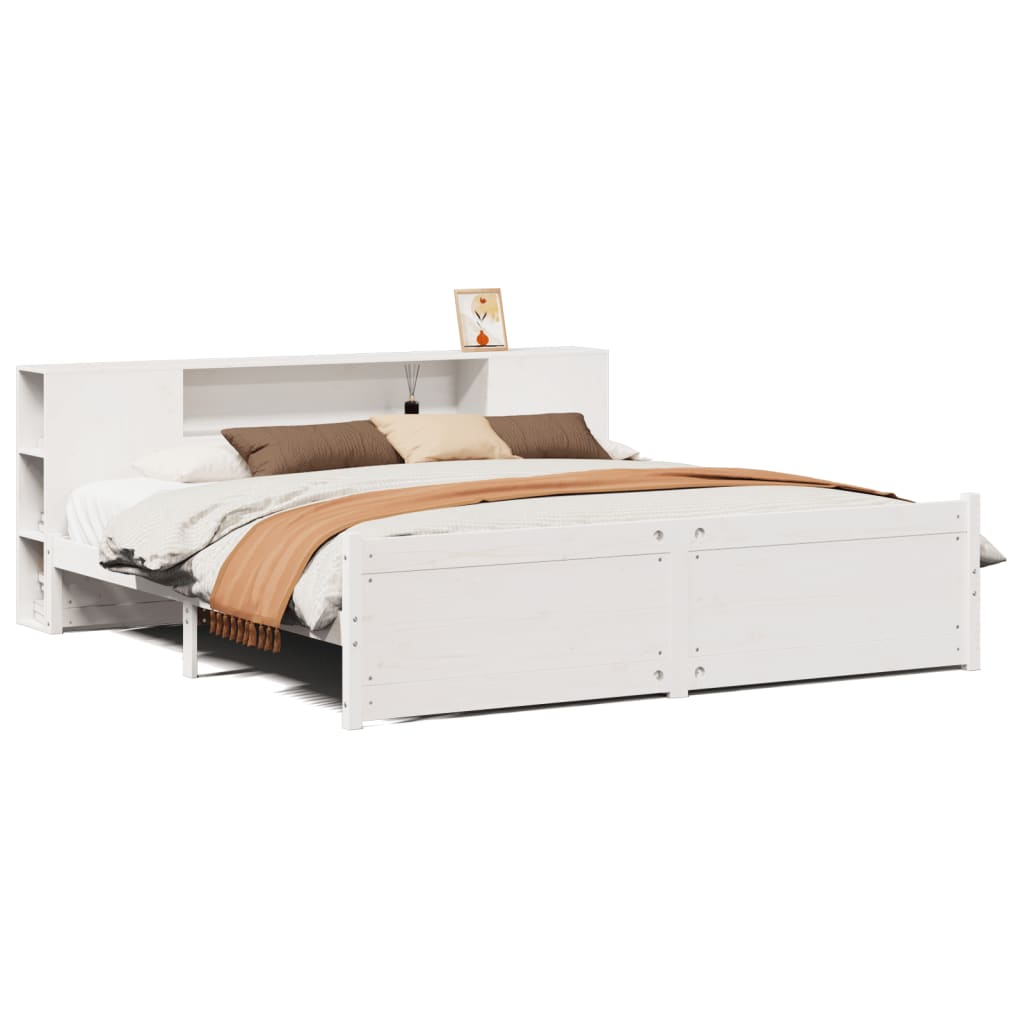 Lit bibliothèque sans matelas blanc 200x200 cm bois pin massif - XIOS