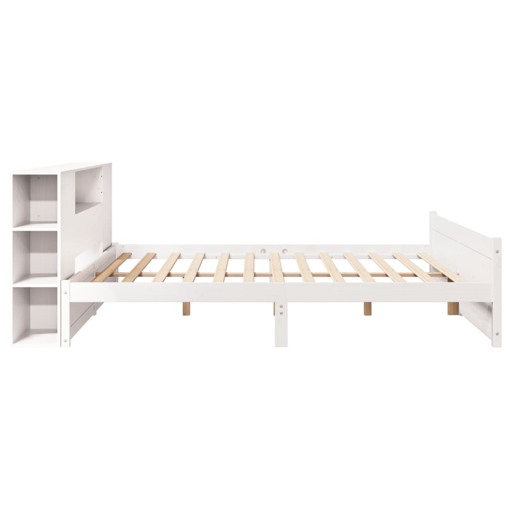 Lit bibliothèque sans matelas blanc 200x200 cm bois pin massif - XIOS