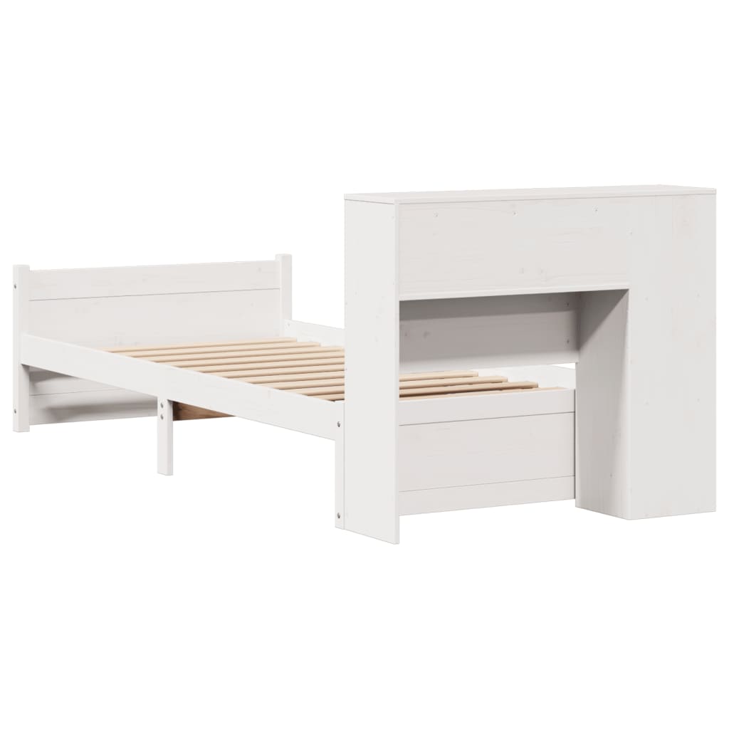 Lit bibliothèque sans matelas blanc 75x190cm bois de pin massif - XIOS