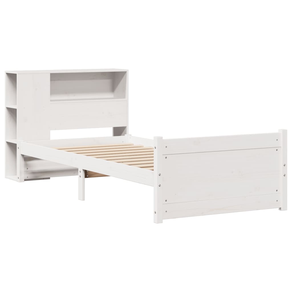 Lit bibliothèque sans matelas blanc 90x190cm bois de pin massif - XIOS