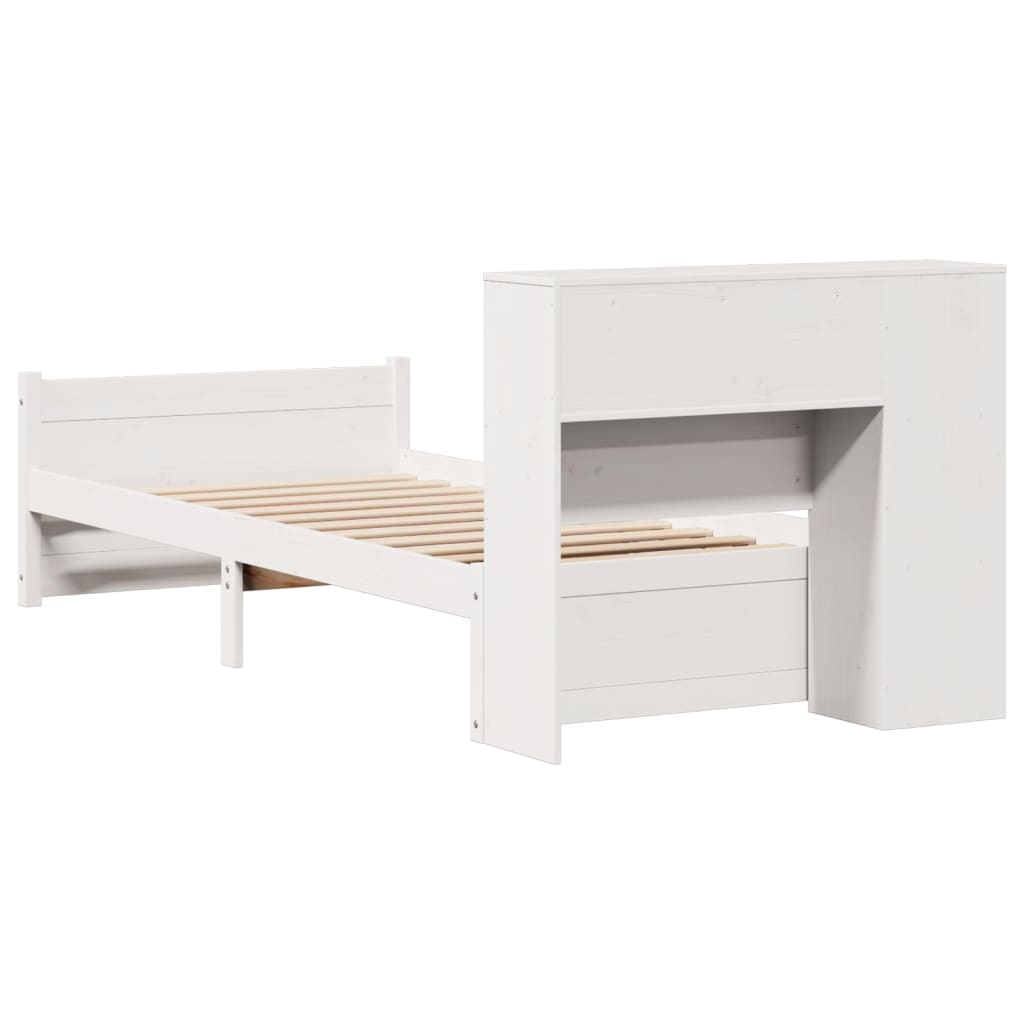 Lit bibliothèque sans matelas blanc 90x190cm bois de pin massif - XIOS
