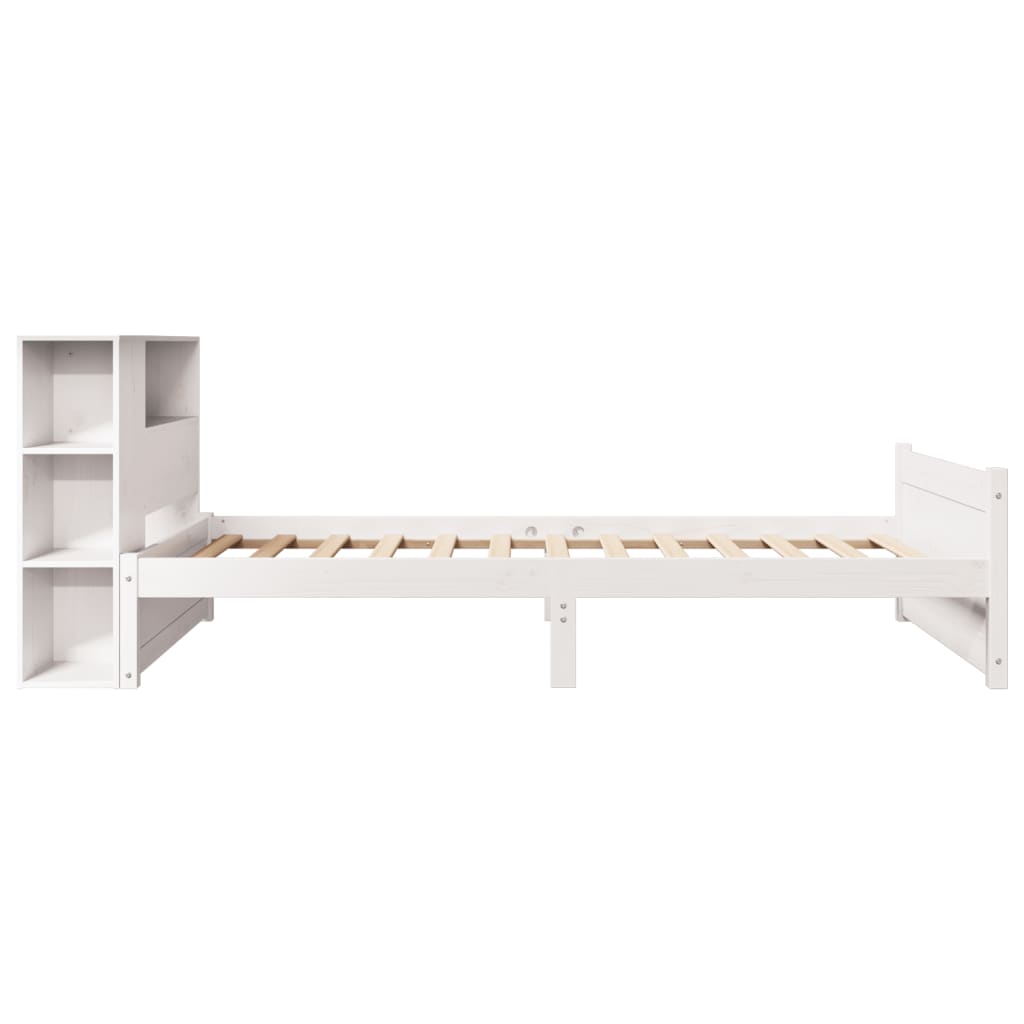 Lit bibliothèque sans matelas blanc 90x200cm bois de pin massif - XIOS