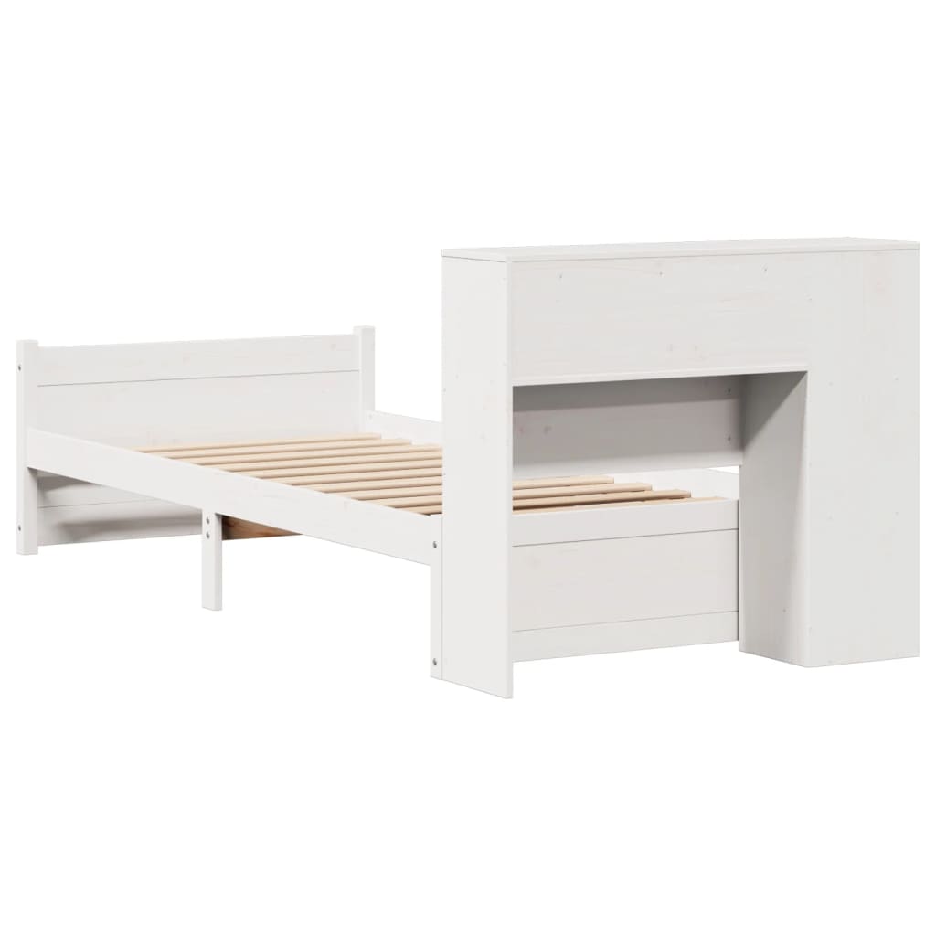 Lit bibliothèque sans matelas blanc 90x200cm bois de pin massif - XIOS