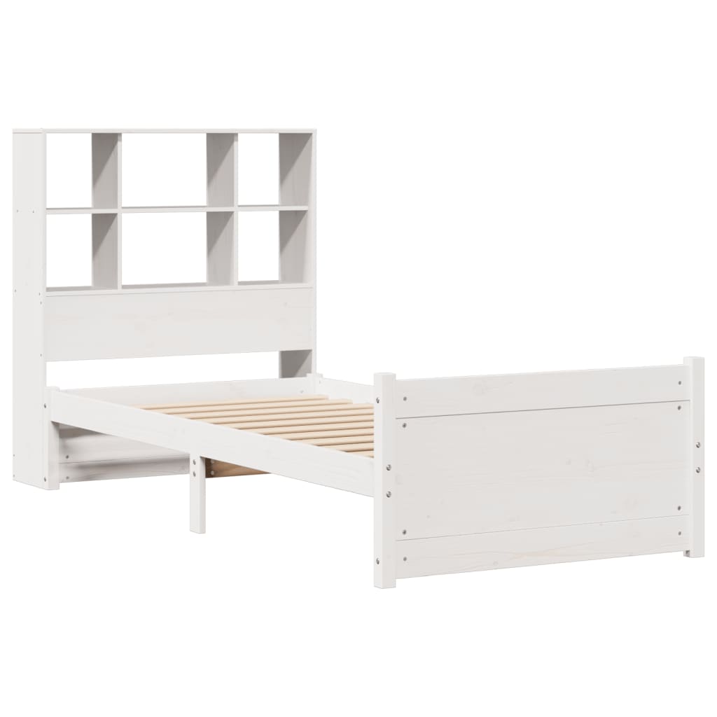 Lit bibliothèque sans matelas blanc 90x190cm bois de pin massif - XIOS