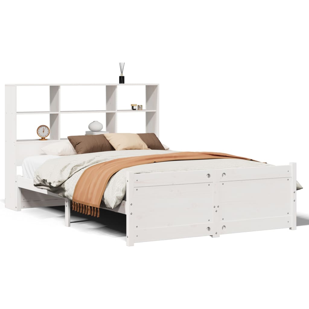 Lit bibliothèque sans matelas blanc 160x200 cm bois pin massif - XIOS