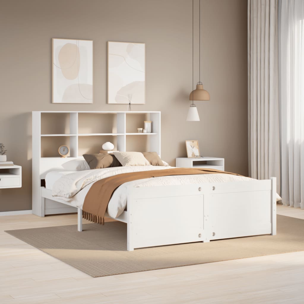 Lit bibliothèque sans matelas blanc 160x200 cm bois pin massif - XIOS