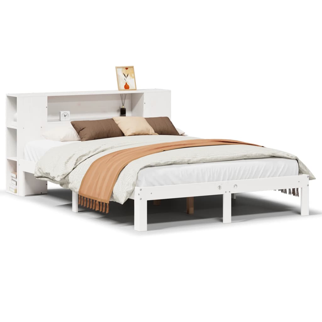 Lit bibliothèque sans matelas blanc 135x190 cm bois pin massif - XIOS
