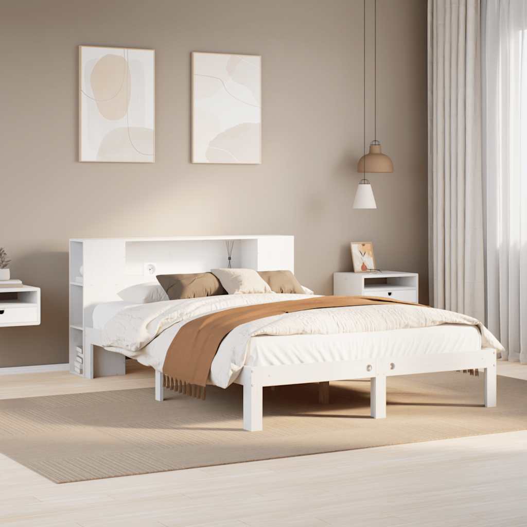 Lit bibliothèque sans matelas blanc 135x190 cm bois pin massif - XIOS