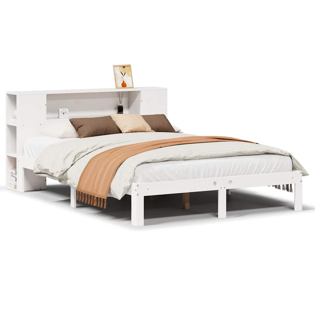 Lit bibliothèque sans matelas blanc 140x190 cm bois pin massif - XIOS