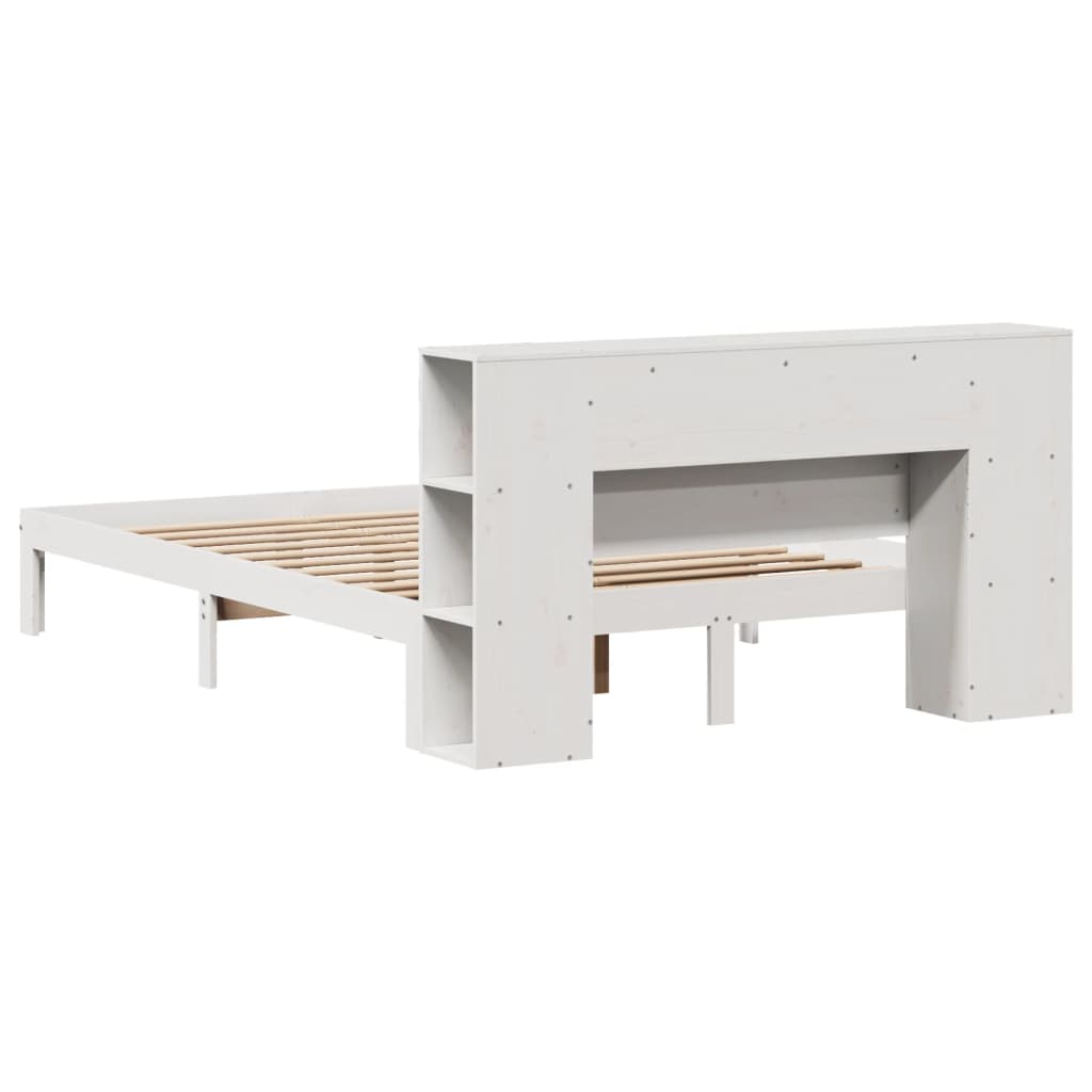 Lit bibliothèque sans matelas blanc 160x200 cm bois pin massif - XIOS