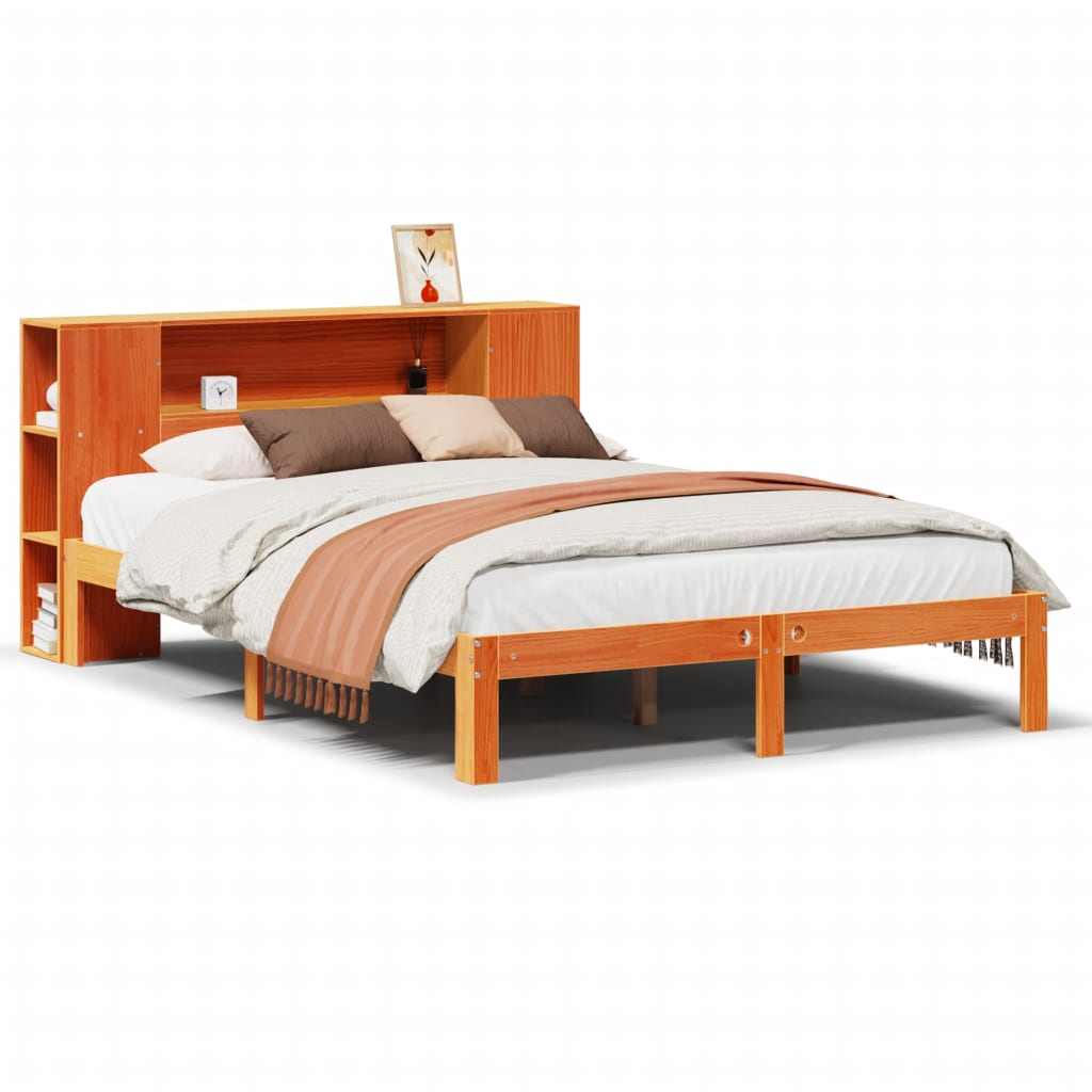 Lit bibliothèque sans matelas cire marron 135x190 cm pin massif - XIOS