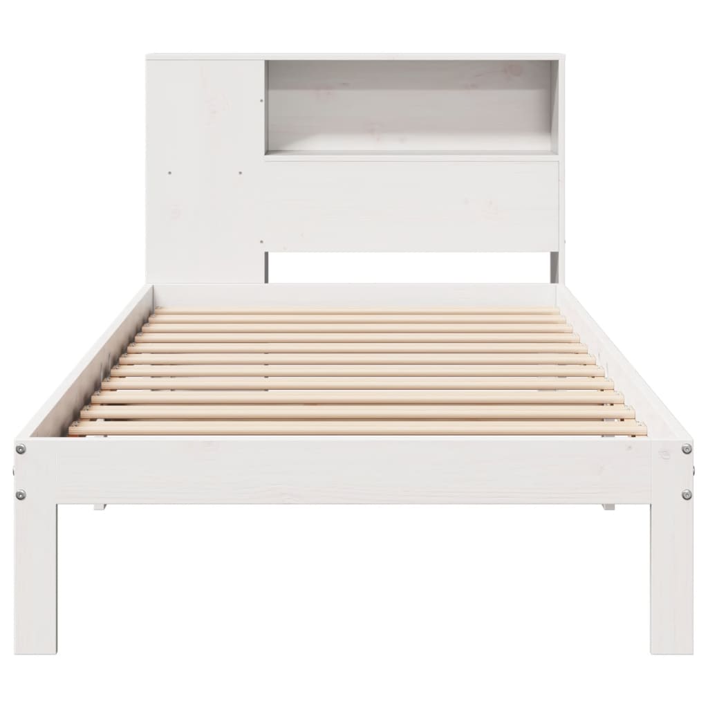 Lit bibliothèque sans matelas blanc 75x190cm bois de pin massif - XIOS