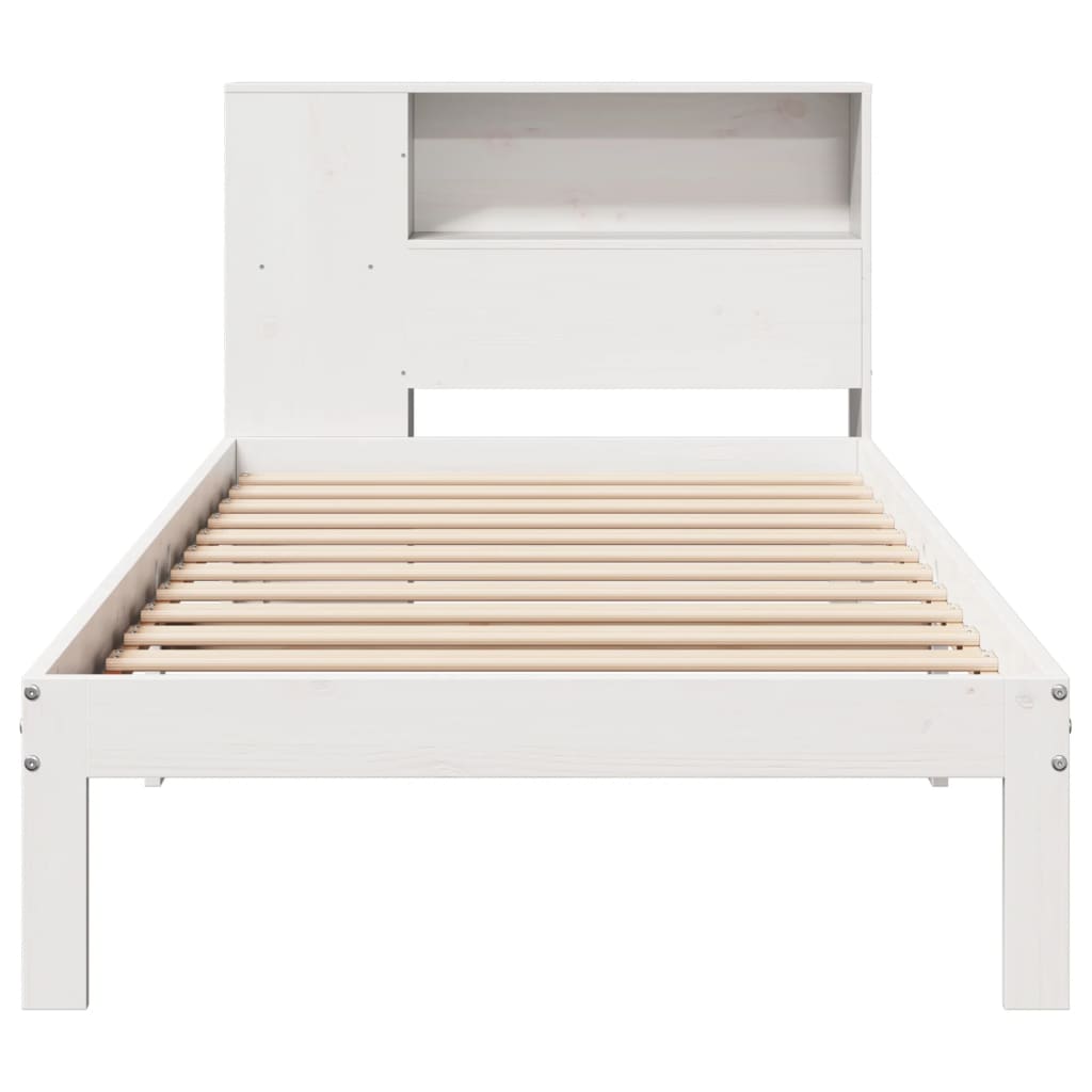 Lit bibliothèque sans matelas blanc 90x200cm bois de pin massif - XIOS