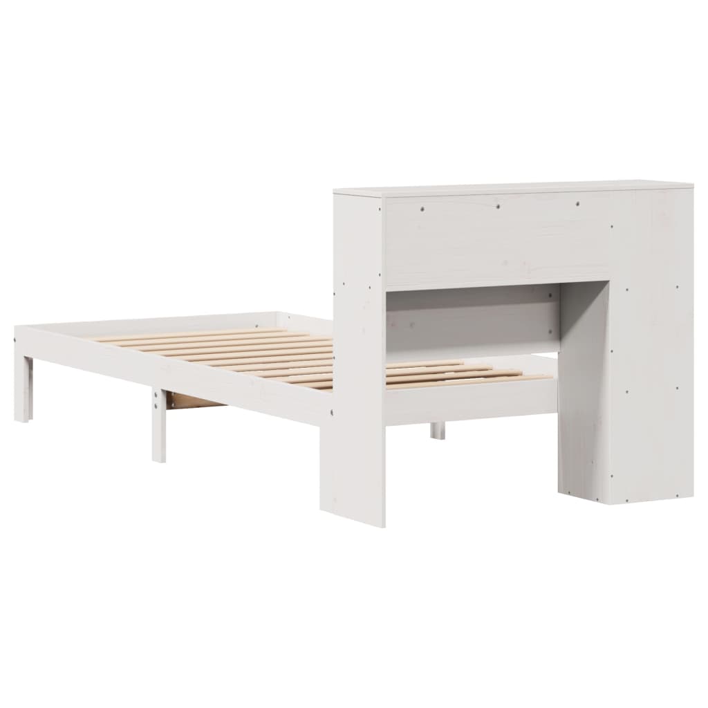 Lit bibliothèque sans matelas blanc 90x200cm bois de pin massif - XIOS