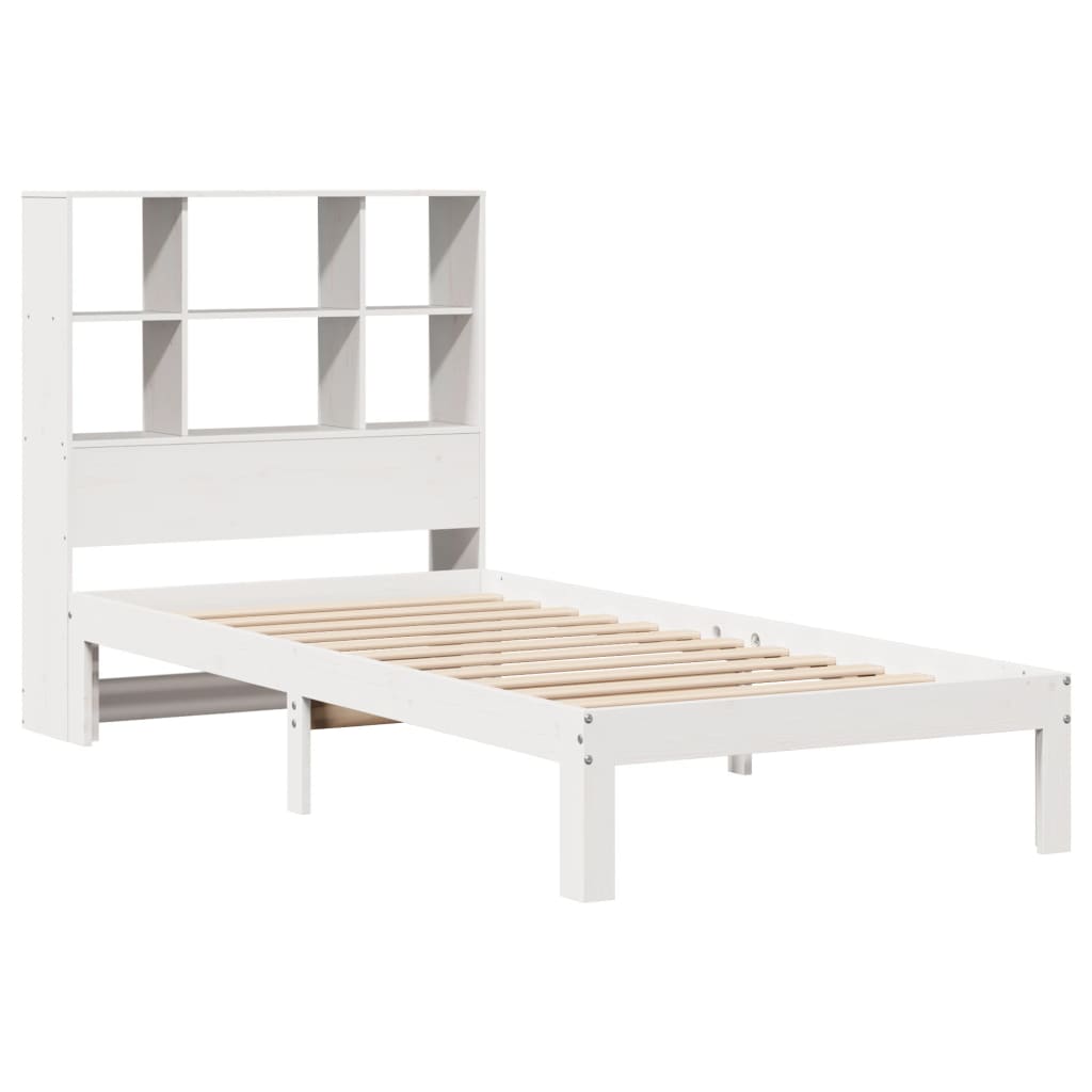 Lit bibliothèque sans matelas blanc 90x190cm bois de pin massif - XIOS