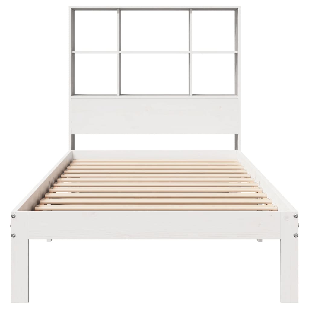 Lit bibliothèque sans matelas blanc 90x190cm bois de pin massif - XIOS