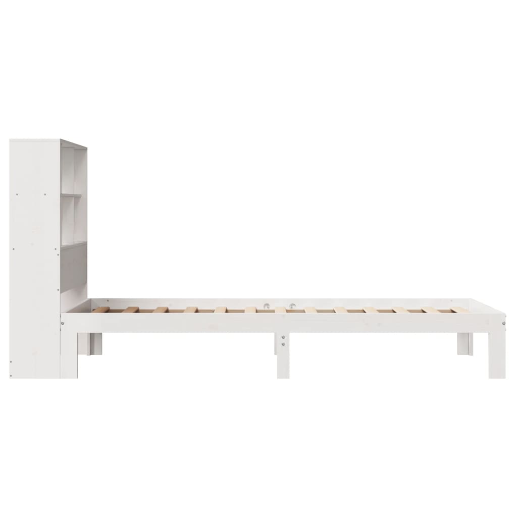 Lit bibliothèque sans matelas blanc 90x190cm bois de pin massif - XIOS