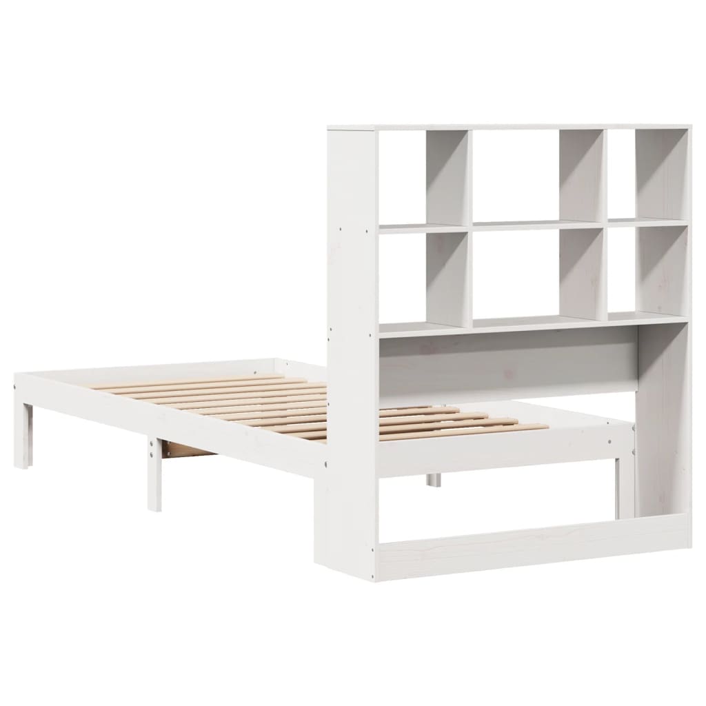 Lit bibliothèque sans matelas blanc 90x190cm bois de pin massif - XIOS
