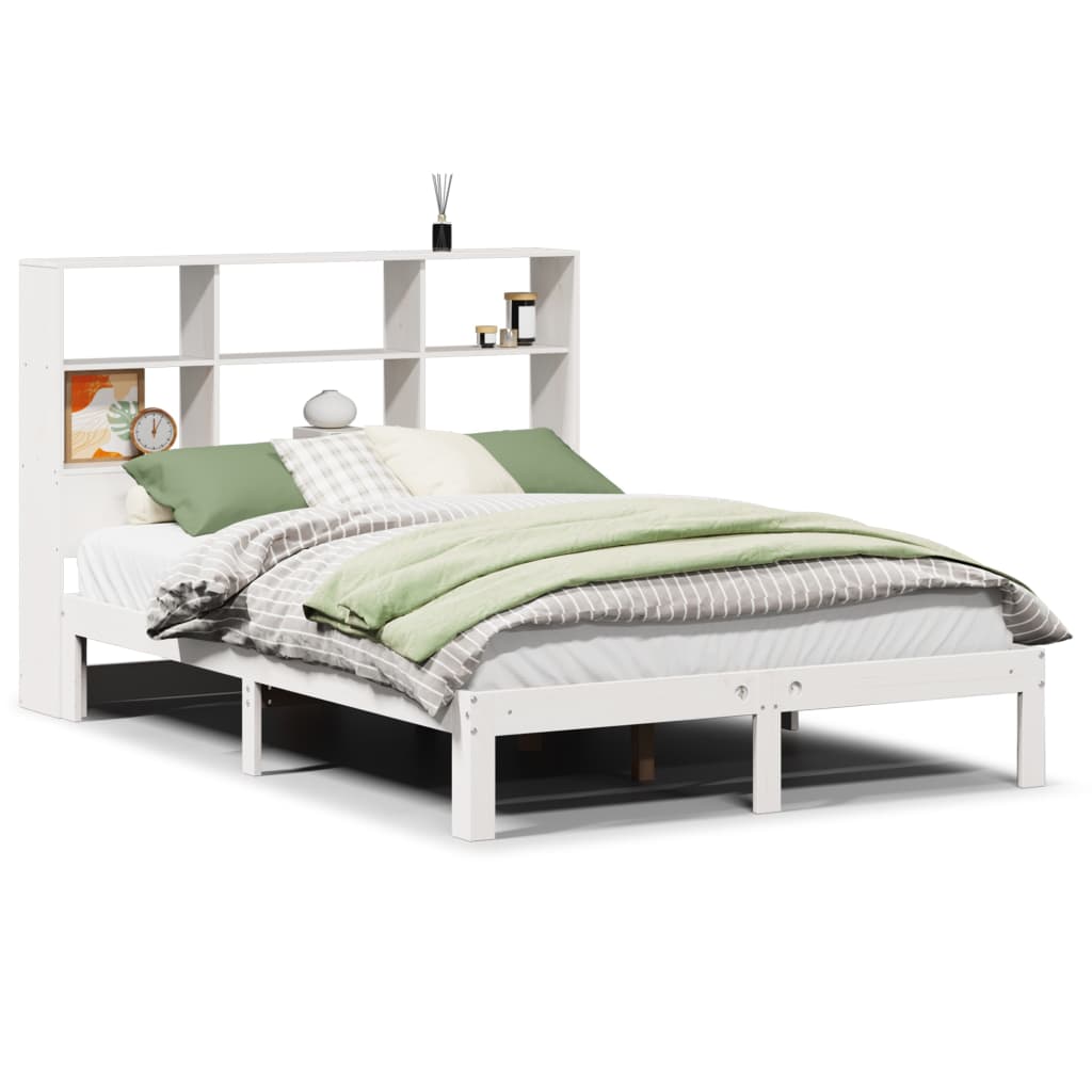 Lit bibliothèque sans matelas blanc 160x200 cm bois pin massif - XIOS