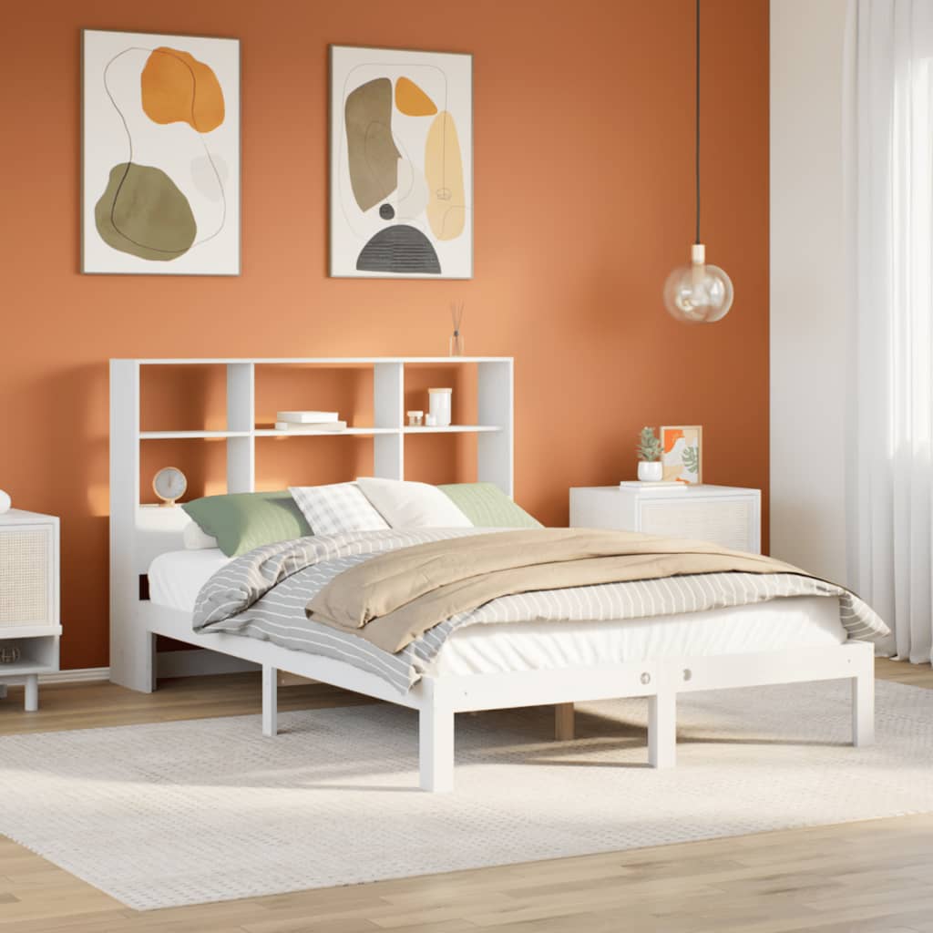 Lit bibliothèque sans matelas blanc 160x200 cm bois pin massif - XIOS