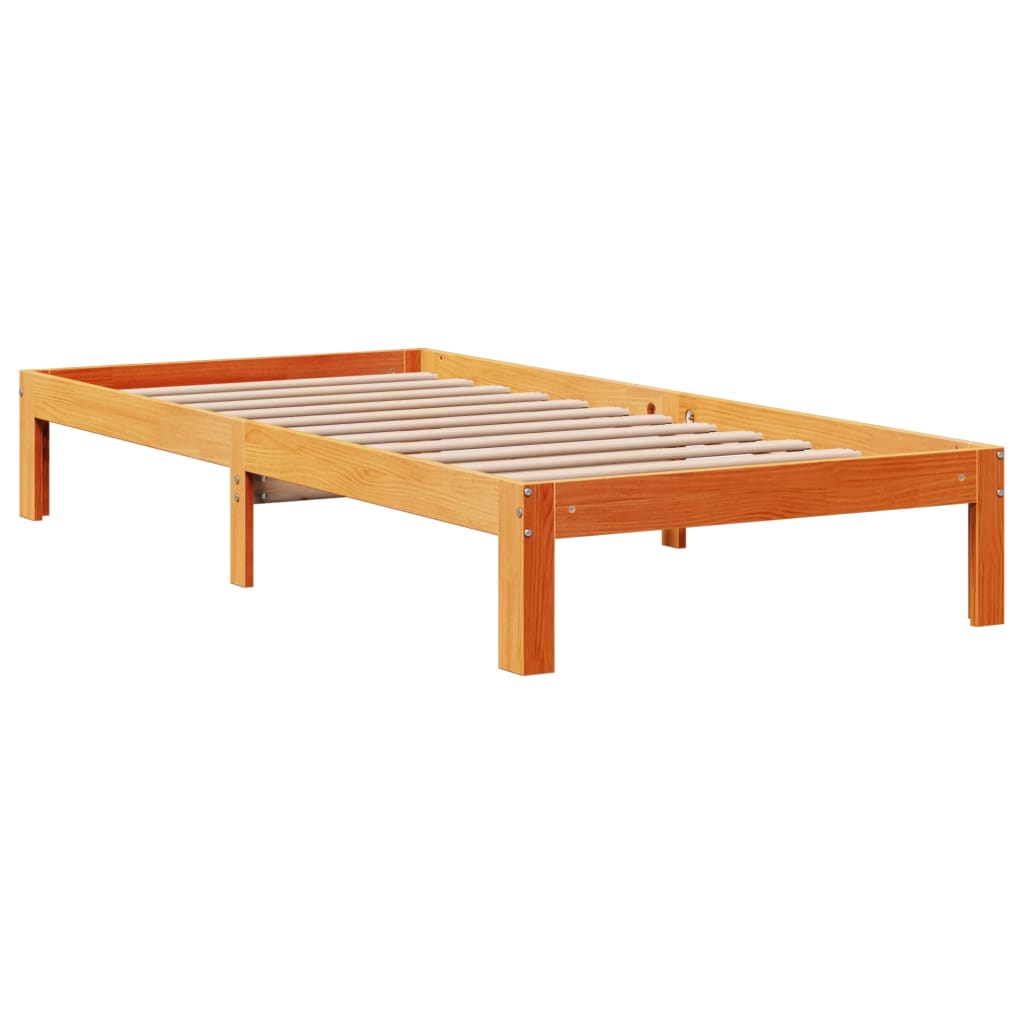 Lit bibliothèque sans matelas cire marron 75x190 cm pin massif - XIOS