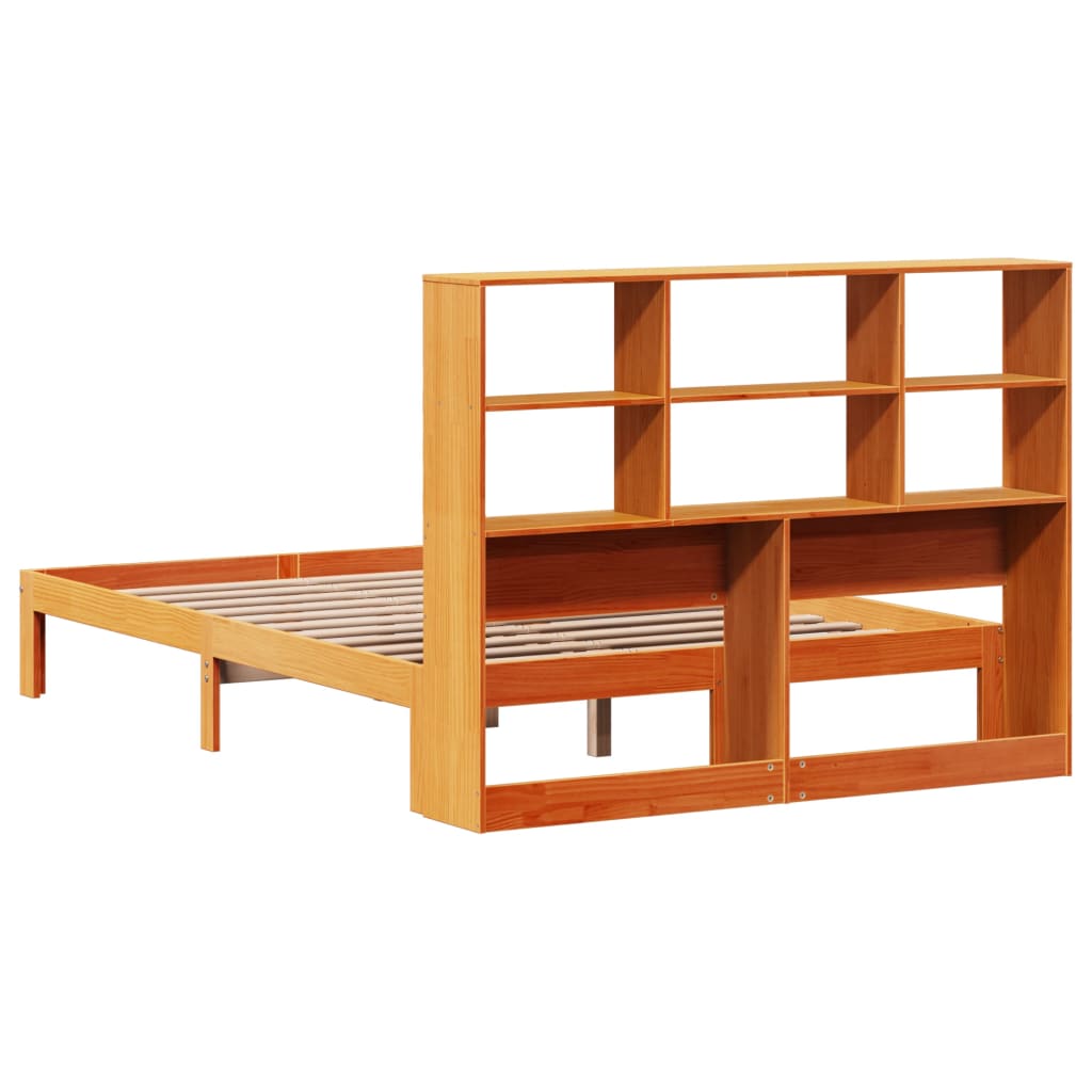 Lit bibliothèque sans matelas cire marron 135x190 cm pin massif - XIOS