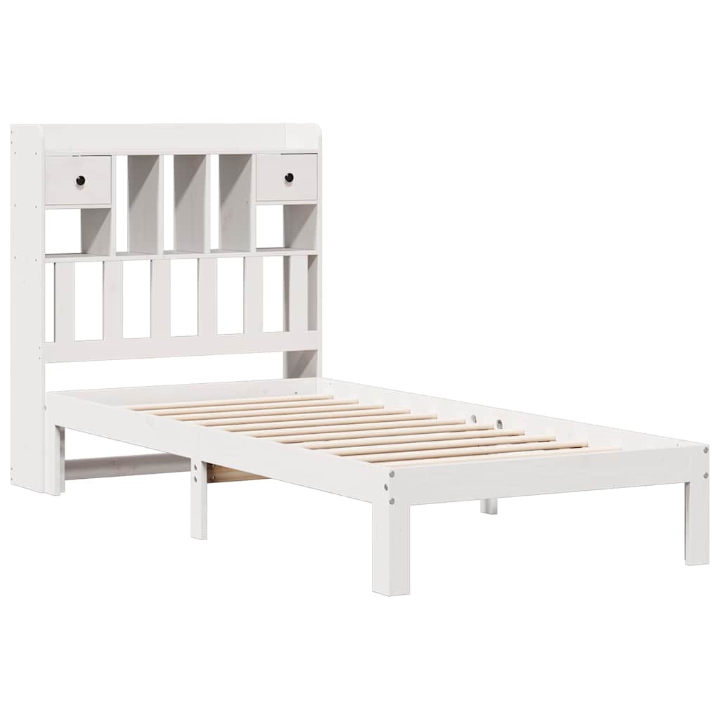 Lit bibliothèque sans matelas blanc 75x190cm bois de pin massif - XIOS