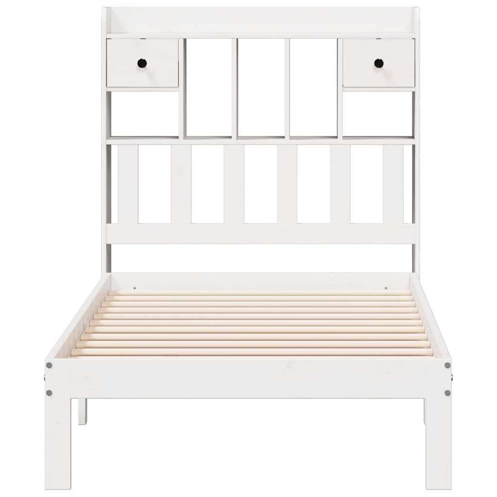 Lit bibliothèque sans matelas blanc 75x190cm bois de pin massif - XIOS