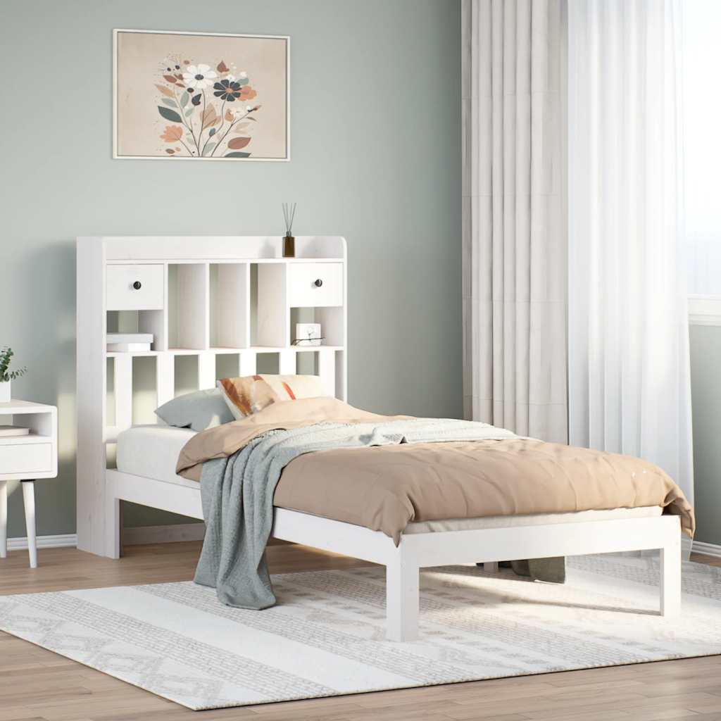 Lit bibliothèque sans matelas blanc 75x190cm bois de pin massif - XIOS