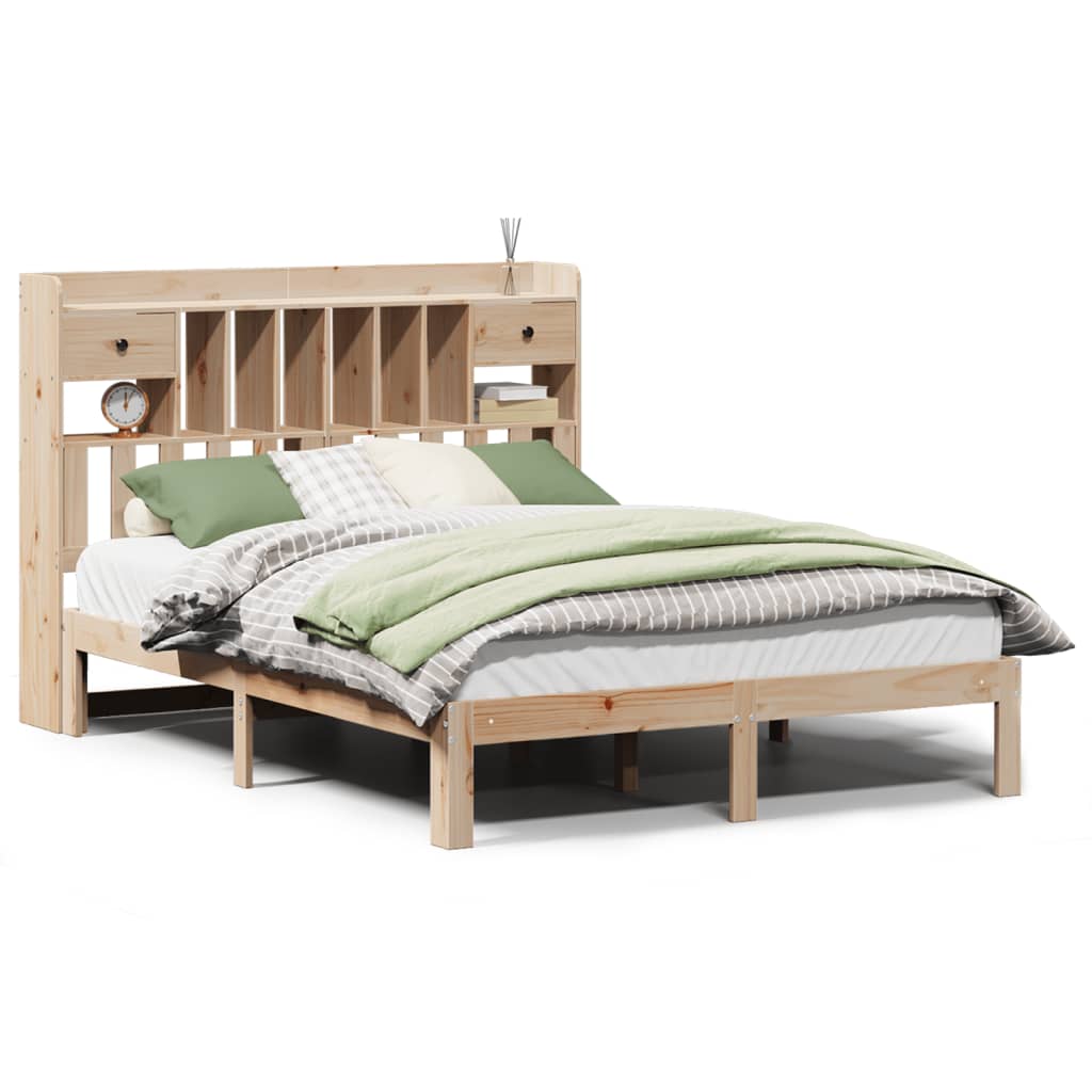 Lit bibliothèque sans matelas 135x190 cm bois de pin massif - XIOS