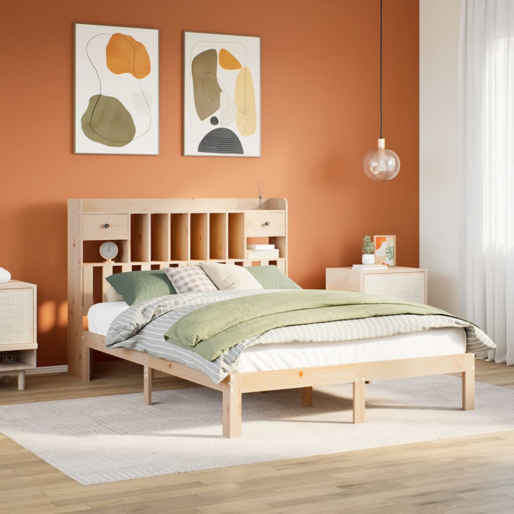 Lit bibliothèque sans matelas 135x190 cm bois de pin massif - XIOS