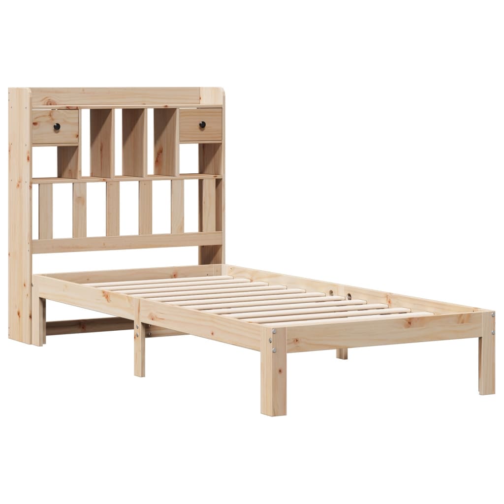 Lit bibliothèque sans matelas 90x200 cm bois de pin massif - XIOS