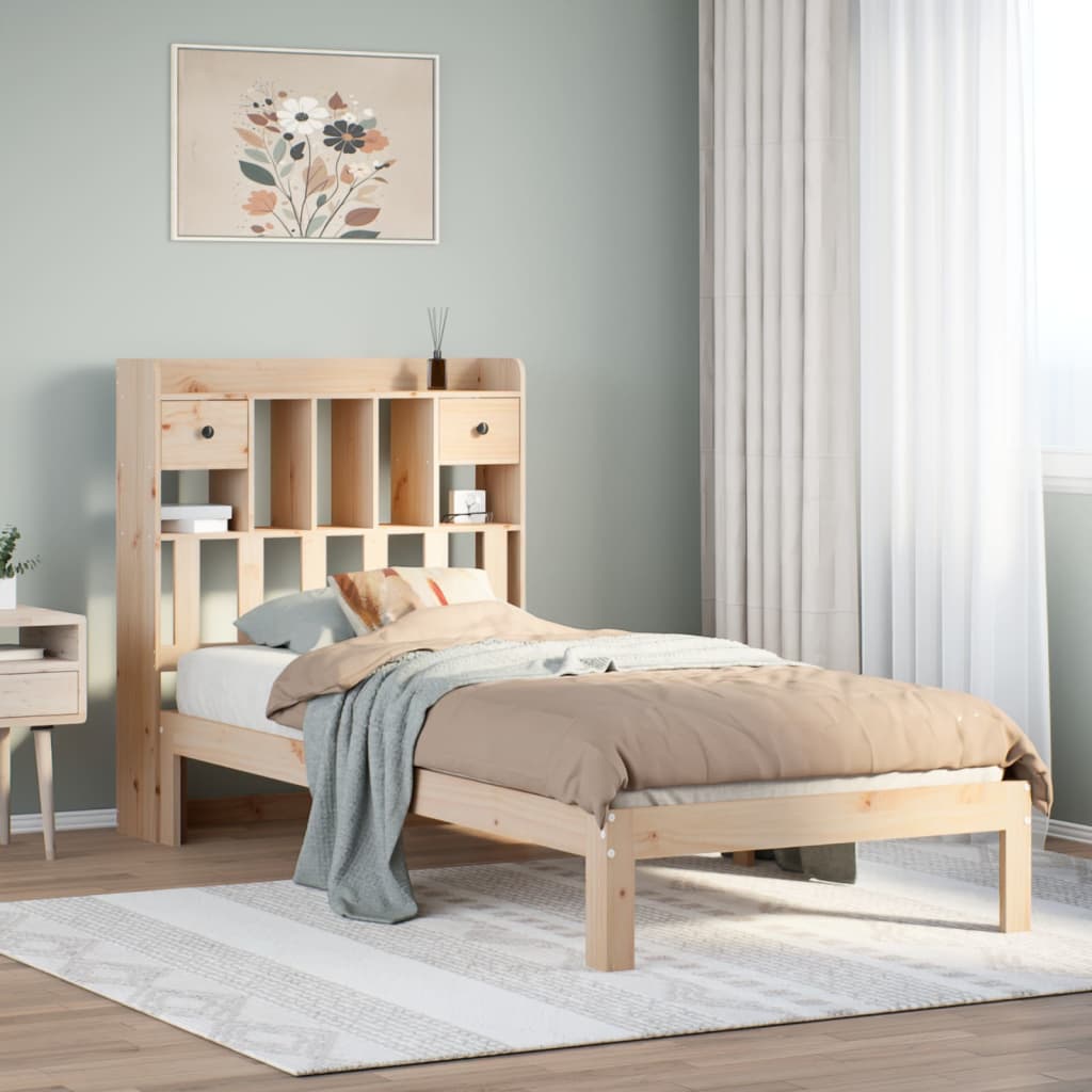 Lit bibliothèque sans matelas 90x200 cm bois de pin massif - XIOS