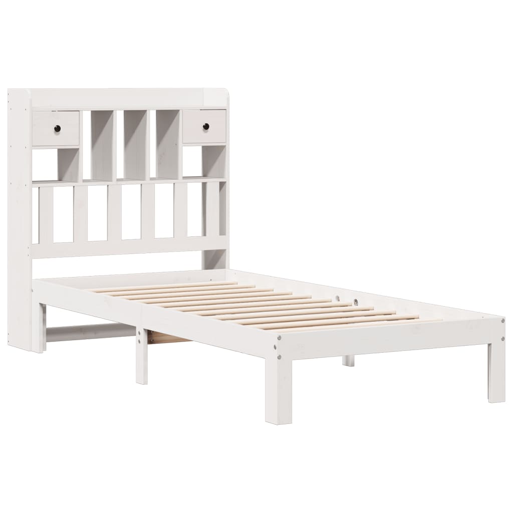 Lit bibliothèque sans matelas blanc 90x200cm bois de pin massif - XIOS