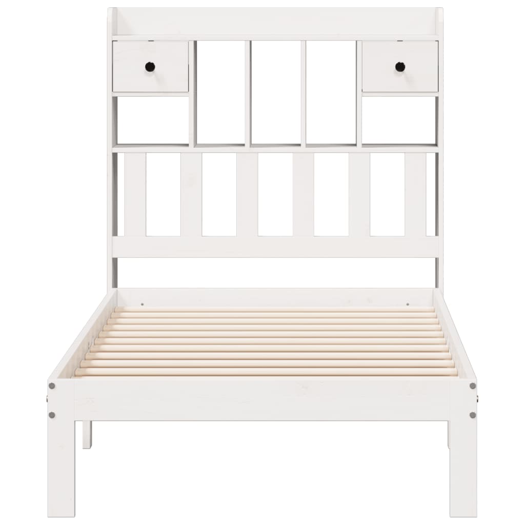 Lit bibliothèque sans matelas blanc 90x200cm bois de pin massif - XIOS