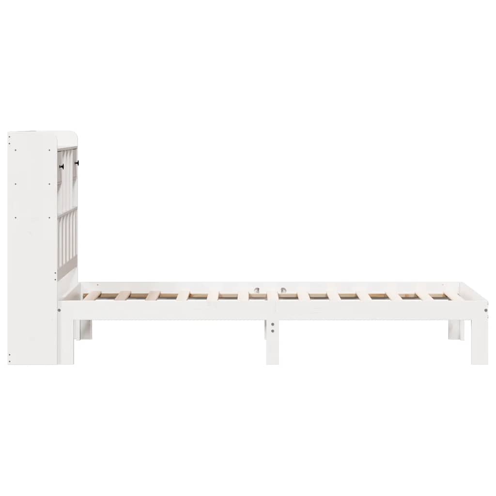 Lit bibliothèque sans matelas blanc 90x200cm bois de pin massif - XIOS