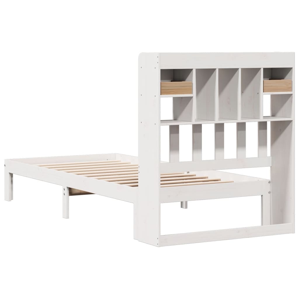 Lit bibliothèque sans matelas blanc 90x200cm bois de pin massif - XIOS