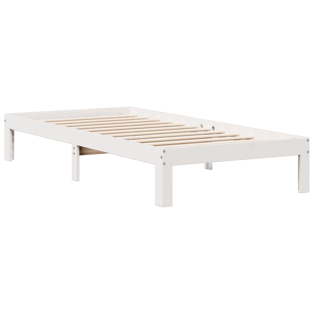Lit bibliothèque sans matelas blanc 90x200cm bois de pin massif - XIOS