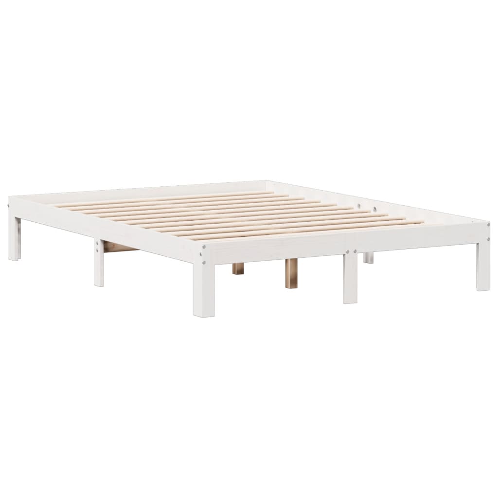 Lit bibliothèque sans matelas blanc 140x200 cm bois pin massif - XIOS