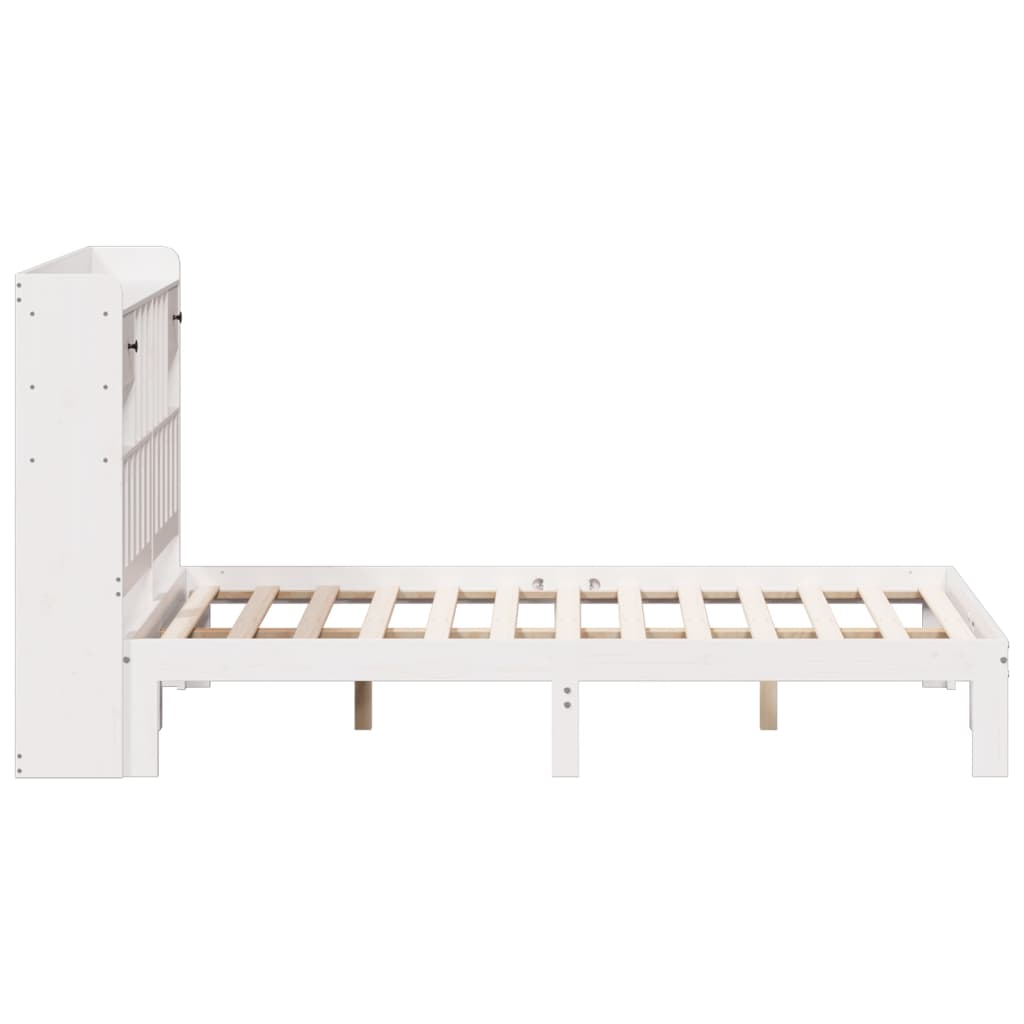 Lit bibliothèque sans matelas blanc 150x200 cm bois pin massif - XIOS