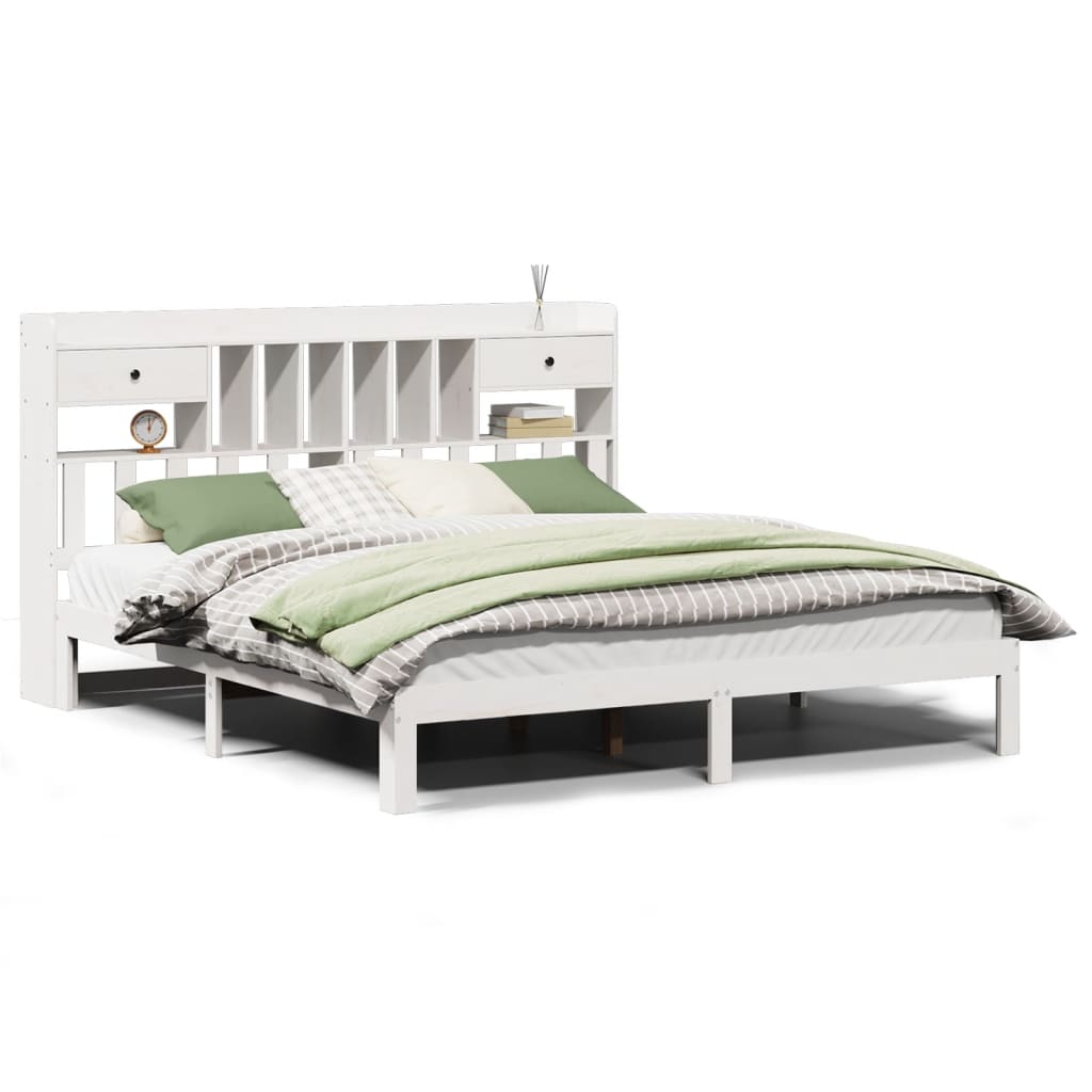 Lit bibliothèque sans matelas blanc 180x200 cm bois pin massif - XIOS
