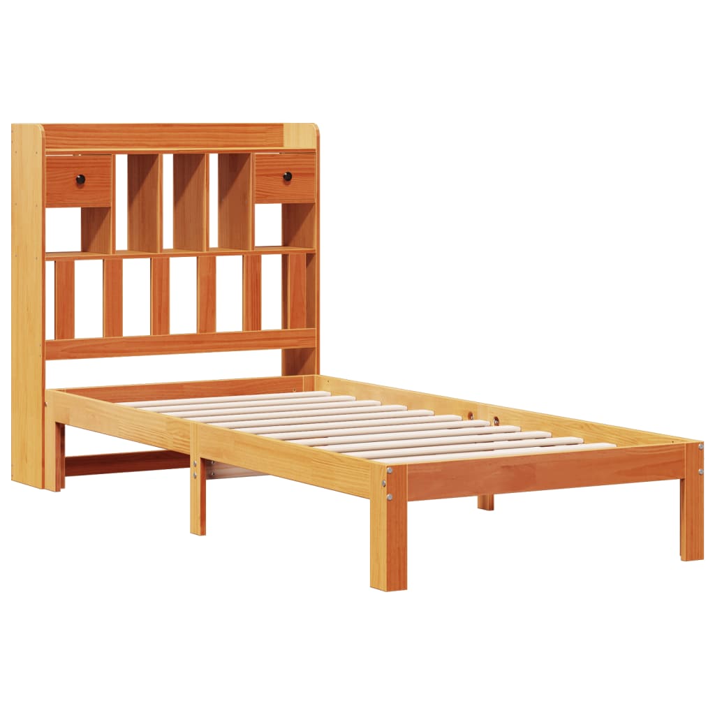 Lit bibliothèque sans matelas cire marron 100x200 cm pin massif - XIOS